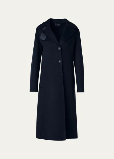 Akris Leather Collar Cashmere Coat In Navy