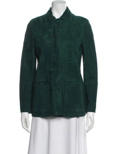 Pre-owned Akris Leather Evening Jacket In Green