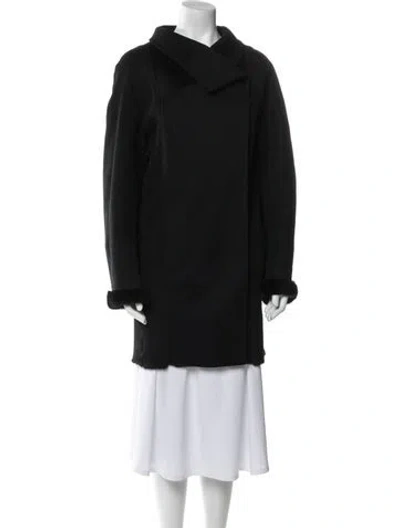 Pre-owned Akris Leather Faux Fur Coat In Black