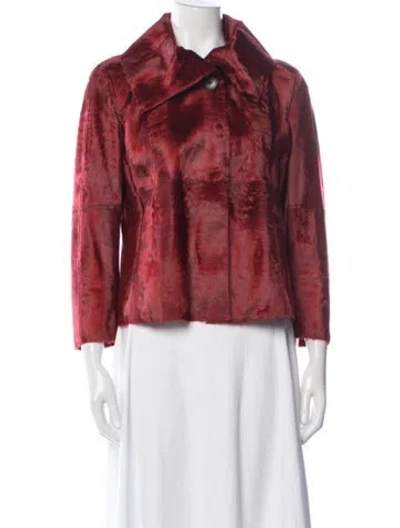 Pre-owned Akris Leather Faux Fur Jacket W/ Tags In Red