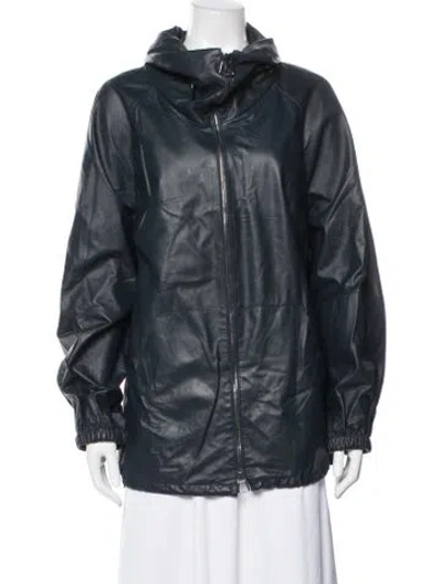 Pre-owned Akris Leather Jacket In Blue