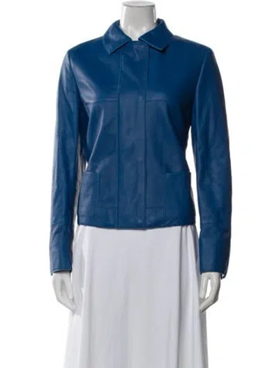 Pre-owned Akris Leather Jacket In Blue