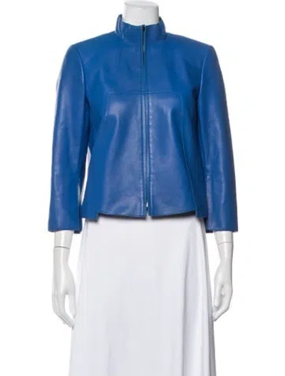 Pre-owned Akris Leather Jacket In Blue