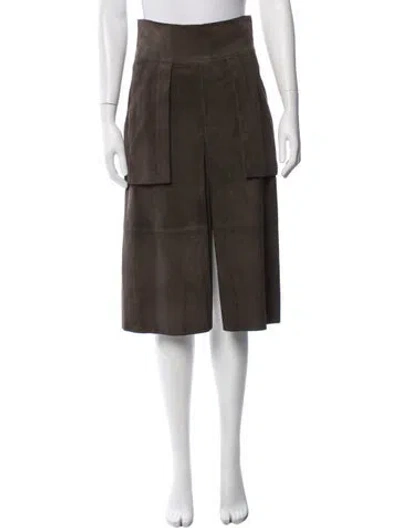 Pre-owned Akris Leather Midi Length Skirt In Brown