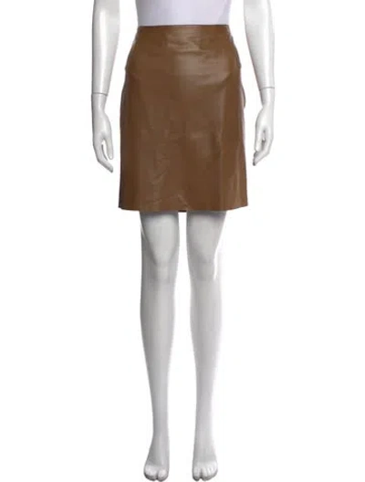 Pre-owned Akris Leather Mini Skirt In Brown