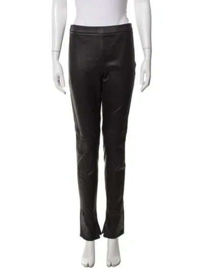 Pre-owned Akris Leather Straight Leg Pants In Black