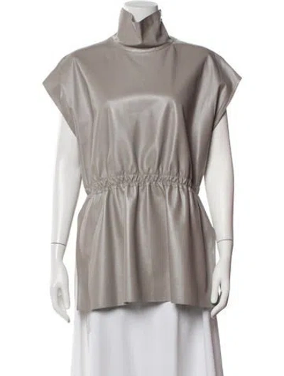 Pre-owned Akris Leather Turtleneck Top In Grey