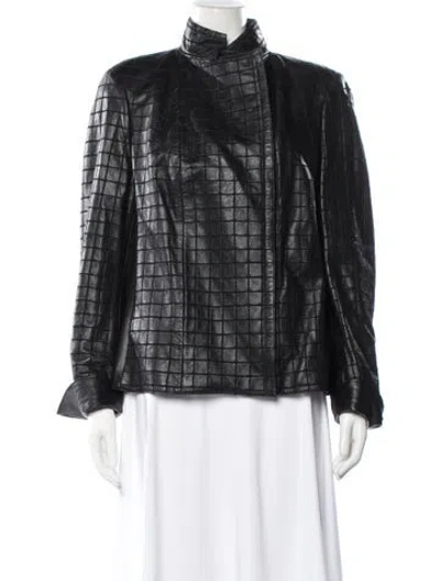 Pre-owned Akris Leather Tweed Pattern Jacket In Black