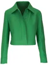 Akris Cotton-silk Double-face Crop Collared Jacket In Grün