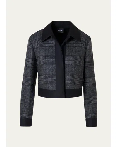 Akris Lewitt Prince Of Whales Wool Short Jacket In Charcoal