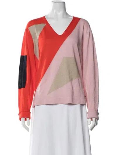 Pre-owned Akris Linen Colorblock Pattern Sweater In Pink