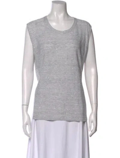 Pre-owned Akris Linen Crew Neck Top In Gray