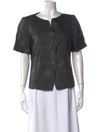 Pre-owned Akris Linen Floral Print Top In Grey