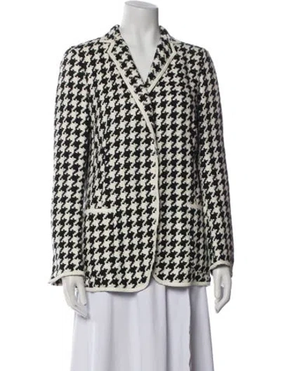 Pre-owned Akris Linen Houndstooth Print Blazer In Black