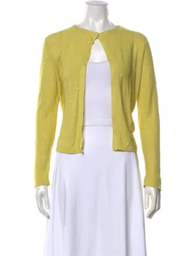 Pre-owned Akris Linen Open Front Sweater In Green/yellow
