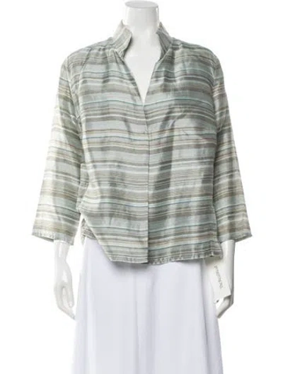 Pre-owned Akris Linen Plaid Print Blazer In Blue