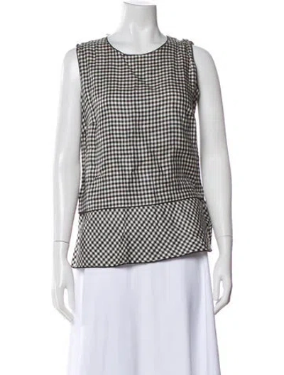 Pre-owned Akris Linen Plaid Print Top In Black