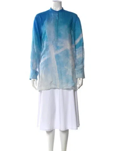 Pre-owned Akris Linen Printed Tunic In Blue