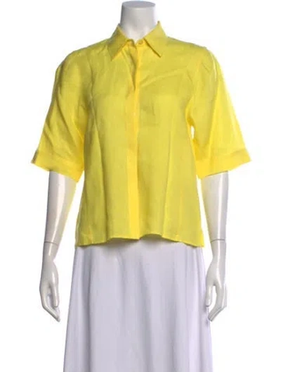 Pre-owned Akris Linen Short Sleeve Button-up Top In Yellow