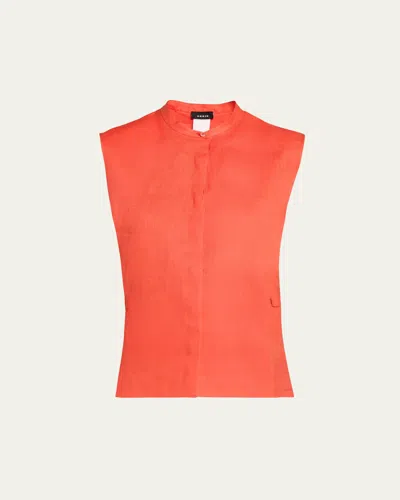 Akris Linen Sleeveless Button-down Blouse In Red