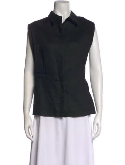 Pre-owned Akris Linen Sleeveless Button-up Top In Black