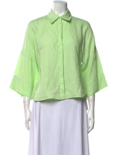Pre-owned Akris Linen Three-quarter Sleeve Button-up Top In Green