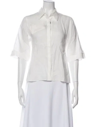 Pre-owned Akris Linen Three-quarter Sleeve Button-up Top W/ Tags In White