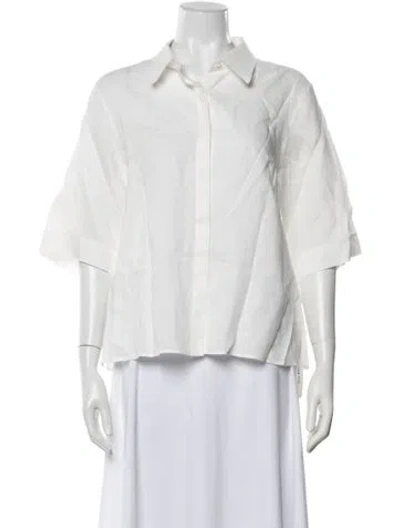 Pre-owned Akris Linen Three-quarter Sleeve Button-up Top In White
