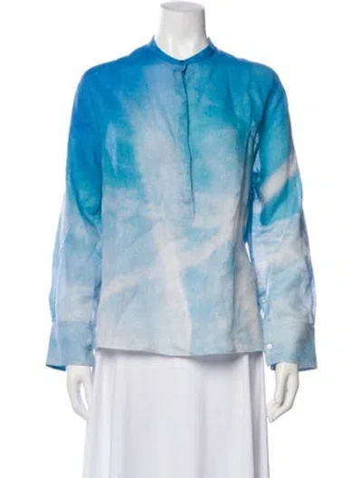 Pre-owned Akris Linen Tie-dye Print Blouse In Blue