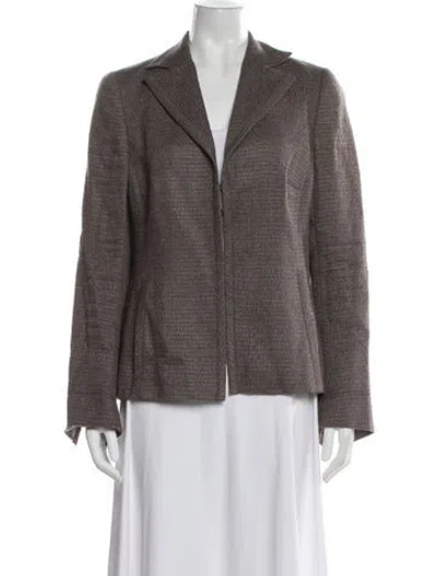 Pre-owned Akris Linen Tweed Pattern Blazer In Brown