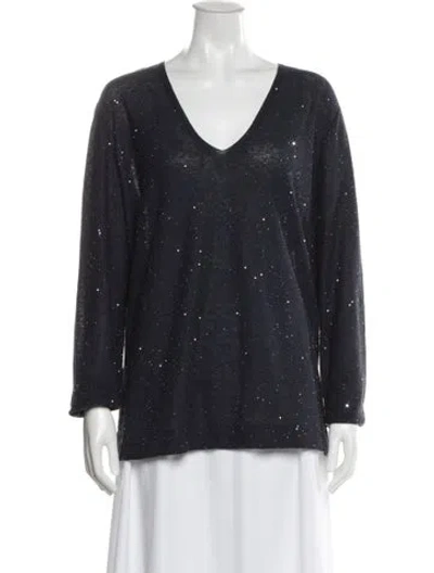 Pre-owned Akris Linen V-neck Sweater In Blue