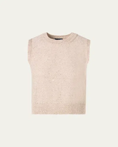 Akris Linen-cotton Micro Sequin Sleeveless Knit Top In Sand