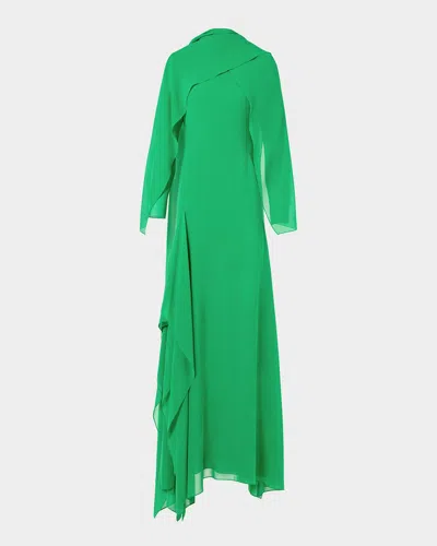 Akris Long Asymmetric Capelet Dress In Green