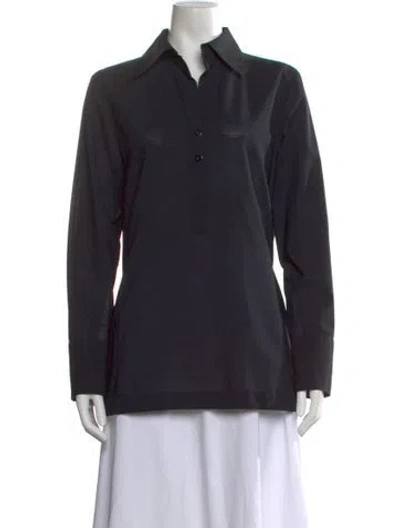 Pre-owned Akris Long Sleeve Button-up Top In Black