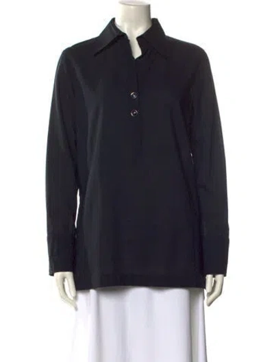 Pre-owned Akris Long Sleeve Button-up Top In Blue