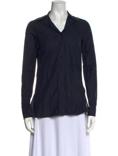 Pre-owned Akris Long Sleeve Button-up Top In Blue