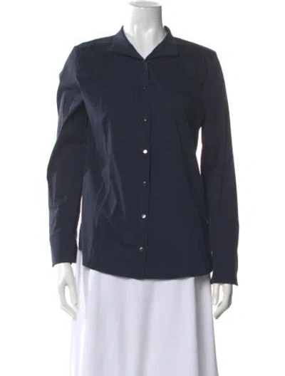 Pre-owned Akris Long Sleeve Button-up Top In Blue