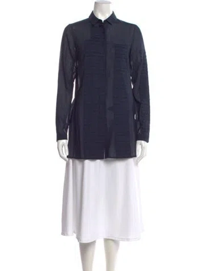 Pre-owned Akris Long Sleeve Button-up Top In Blue