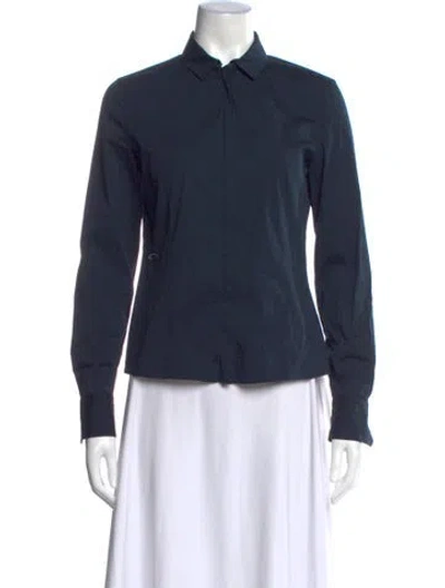 Pre-owned Akris Long Sleeve Button-up Top In Blue