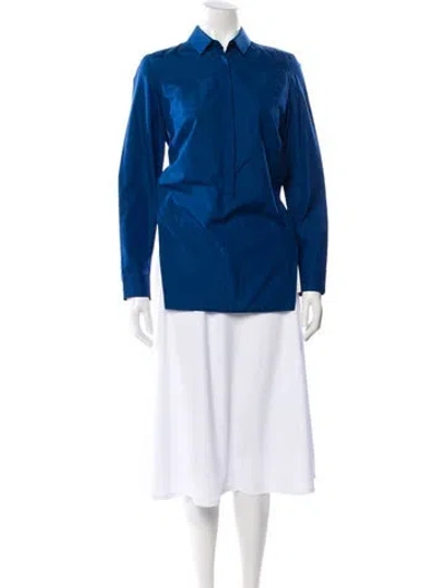 Pre-owned Akris Long Sleeve Button-up Top In Blue