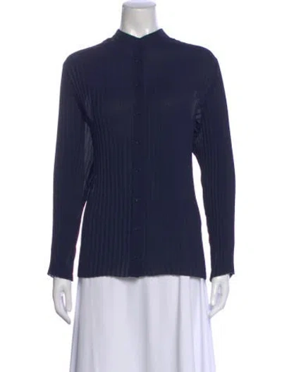 Pre-owned Akris Long Sleeve Button-up Top In Blue