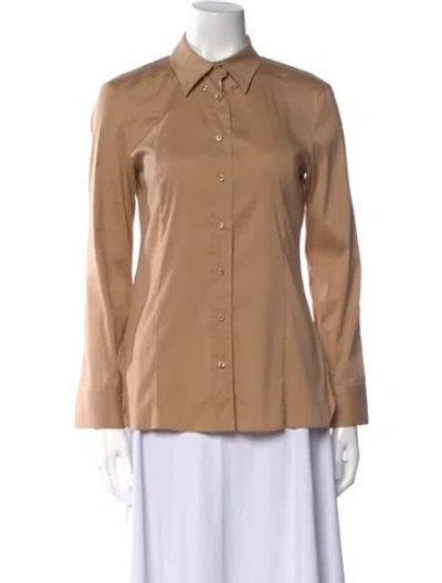 Pre-owned Akris Long Sleeve Button-up Top In Brown