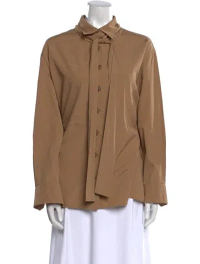 Pre-owned Akris Long Sleeve Button-up Top In Brown