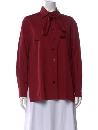 Pre-owned Akris Long Sleeve Button-up Top In Red