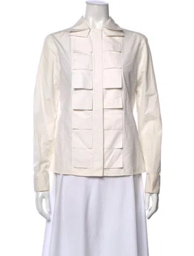 Pre-owned Akris Long Sleeve Button-up Top In White