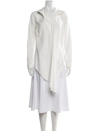 Pre-owned Akris Long Sleeve Button-up Top In White