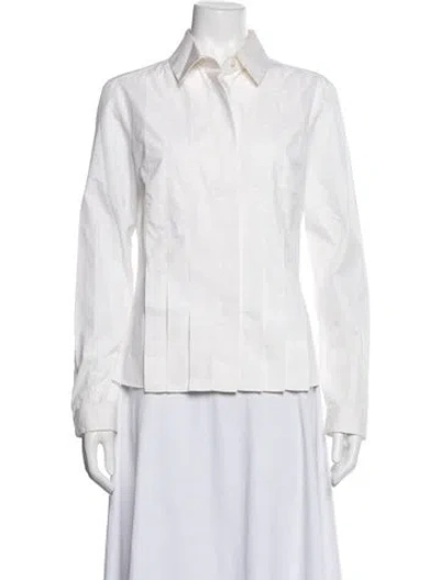Pre-owned Akris Long Sleeve Button-up Top In White