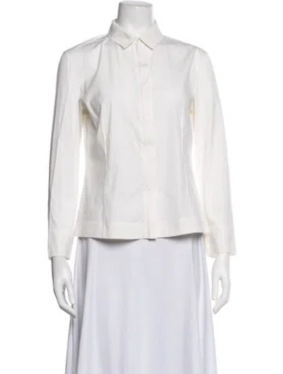 Pre-owned Akris Long Sleeve Button-up Top In White