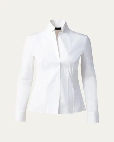 Akris Long-sleeve Notched-collar Poplin Blouse In White