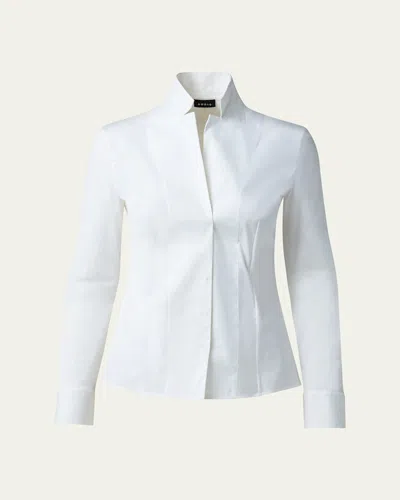 Akris Long-sleeve Notched-collar Poplin Blouse In White